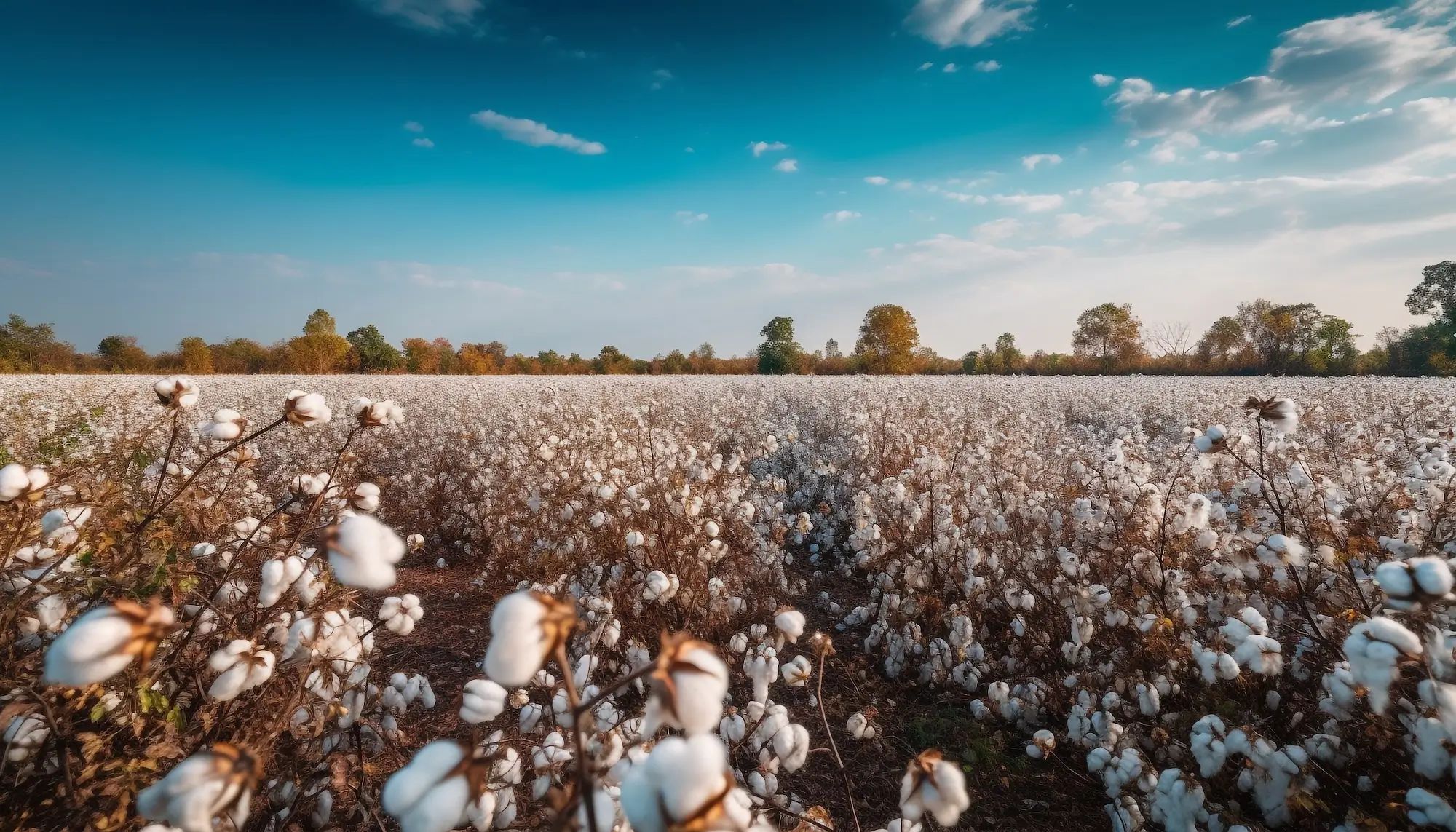 Cotton field stretches under a clear blue sky, highlighting the potential for liquid fertiliser on an Australian farm.
